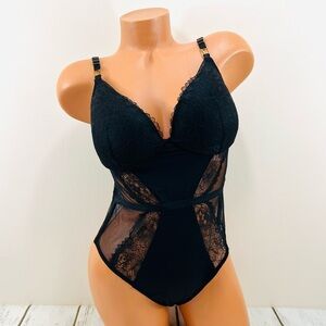 Large Victoria’s Secret Push Up Bodysuit Teddy Lingerie Black Lace